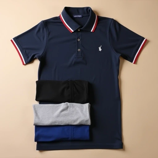 Flat lay of plain solid-color polo T-shirts with visible side vents and fine stitching - export-quality cotton pique polos manufactured in Tiruppur India.