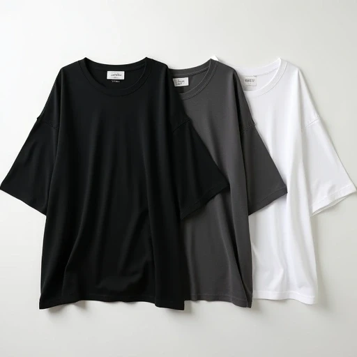 Flat lay of oversized T-shirts in monochrome shades black, white, and dark grey aligned neatly - minimalist streetwear T-shirt lineup made in Tiruppur India.
