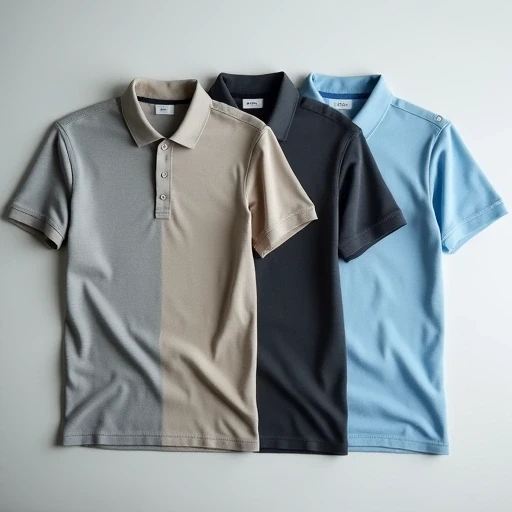 Flat lay of plain polo T-shirts in corporate tones ash grey, beige, and sky blue arranged side by side - export-quality knitwear from Tiruppur manufacturer.