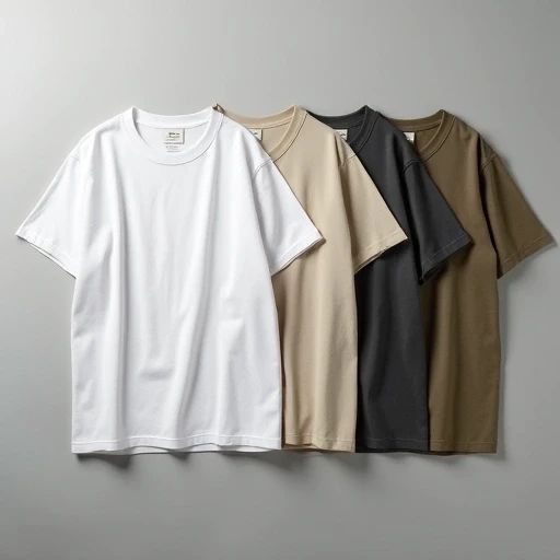 Flat lay of oversized T-shirts in neutral colors beige, white, and charcoal showing drop shoulders and loose fit - heavyweight cotton streetwear made in Tiruppur India.