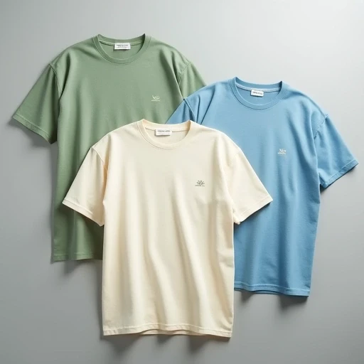 Flat lay of oversized T-shirts with small chest embroidery in pastel colors cream, sage, and sky blue - custom embroidered cotton streetwear manufacturer Tiruppur.